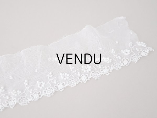 画像7: 1900年代 アンティーク スカラップレース 花のモチーフ ポンポン付 50cm  (7)