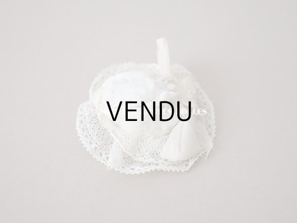 画像3: アンティーク ミニョネット用 とても小さな帽子 リボン＆手編みのレース ドール用 (3)