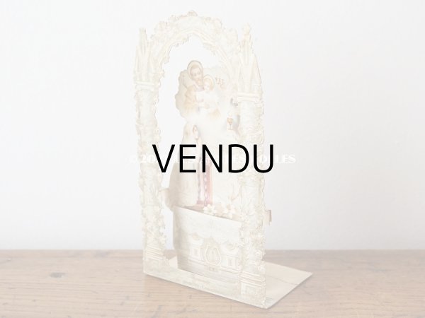 画像5: アンティーク  初聖体の立体カニヴェ 淡いピンクの薔薇の柱 ポップアップ クロモ (5)