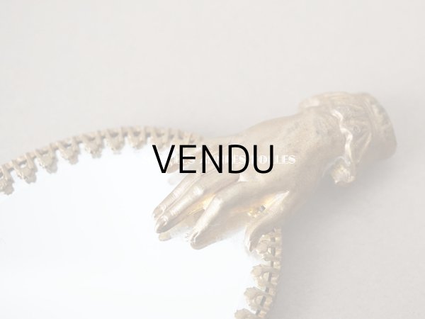 画像3: アンティーク 小さな手鏡 手のモチーフ＆菫の布花 (3)