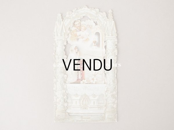 画像8: アンティーク  初聖体の立体カニヴェ 淡いピンクの薔薇の柱 ポップアップ クロモ (8)