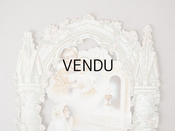 画像9: アンティーク  初聖体の立体カニヴェ 淡いピンクの薔薇の柱 ポップアップ クロモ (9)