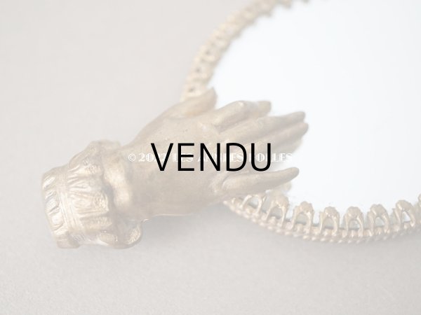 画像5: アンティーク 小さな手鏡 手のモチーフ＆菫の布花 (5)