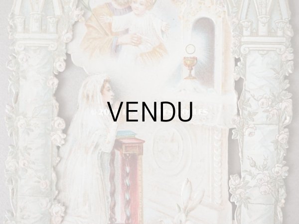 画像10: アンティーク  初聖体の立体カニヴェ 淡いピンクの薔薇の柱 ポップアップ クロモ (10)