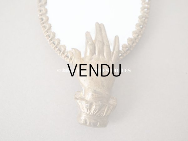 画像6: アンティーク 小さな手鏡 手のモチーフ＆菫の布花 (6)