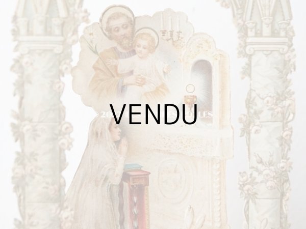 画像3: アンティーク  初聖体の立体カニヴェ 淡いピンクの薔薇の柱 ポップアップ クロモ (3)