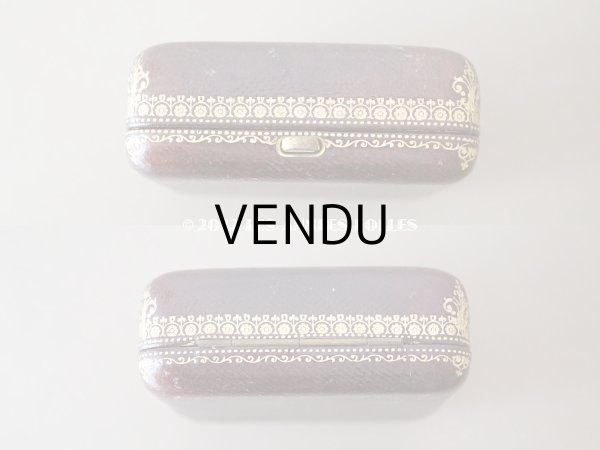 画像4: 19世紀 アンティーク イニシャル L.L.F  本革製 ジュエリーボックス 金彩入り ブラウン (4)