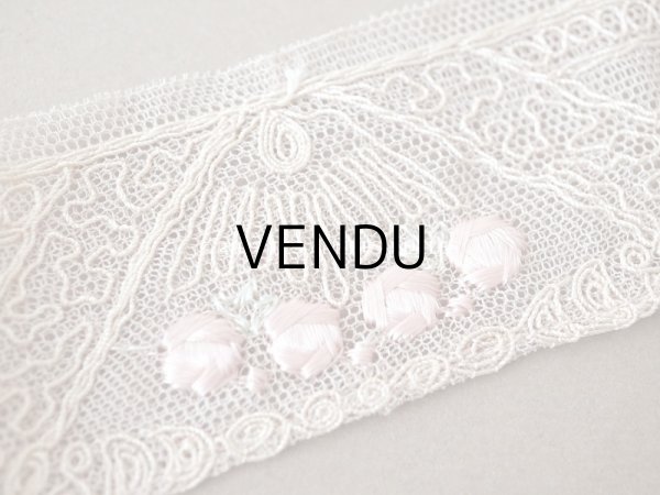 画像3: 1930年代  アンティーク 淡いピンクの薔薇刺繍入り グレー・ベージュのレース　1.48m (3)