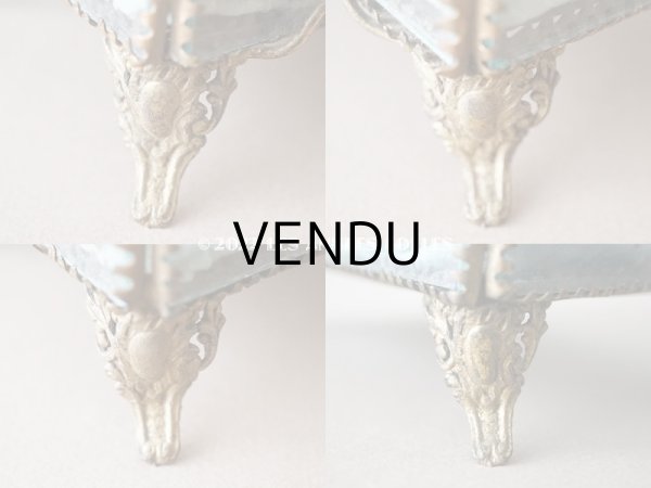 画像6: 19世紀 アンティーク 天使＆薔薇のガーランドのオルモル 大きなジュエリーケース ブルー・グリーンのベルベットのクッション (6)