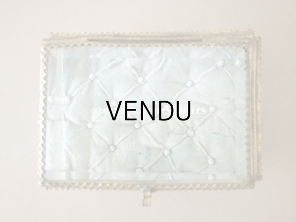 画像7: 19世紀 アンティーク 天使＆薔薇のガーランドのオルモル 大きなジュエリーケース ブルー・グリーンのベルベットのクッション (7)