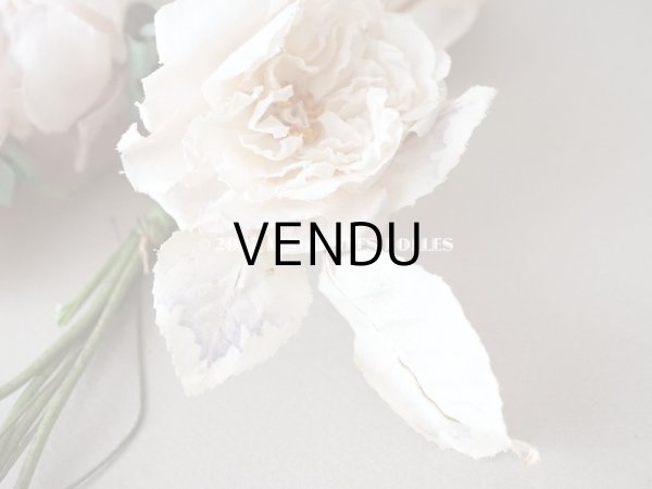 画像10:  アンティーク 薔薇の布花 4輪のブーケ クォーターロゼット咲き パウダーピンク (10)