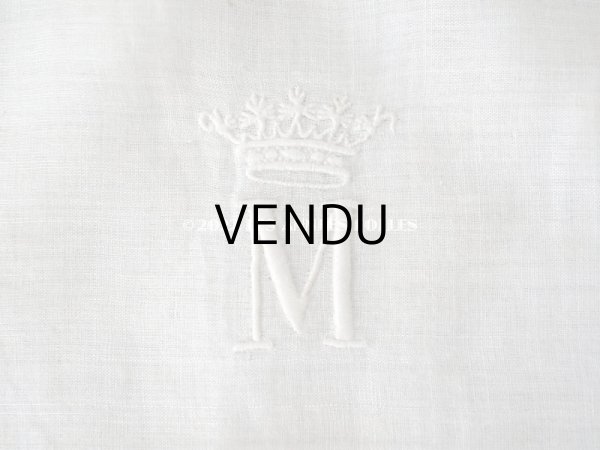 画像4: 19世紀末 アンティーク  王冠紋章＆イニシャル刺繍入り　小さなピローケース 手編みのヴァランシエンヌレース (4)