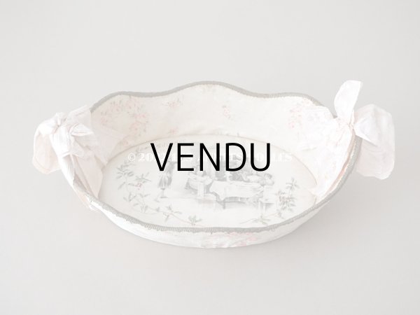 画像3: 1907年 アンティーク ピンクのリボンが結ばれた　バテムのシルク製パニエ　薔薇模様 (3)