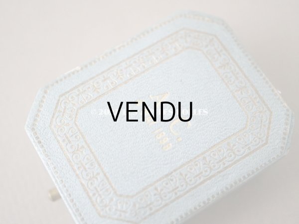 画像3: 1899年 アンティーク イニシャル A.C  本革製 ジュエリーボックス 金彩入り スモーキーブルー (3)