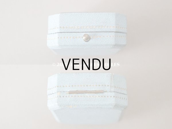 画像4: 1899年 アンティーク イニシャル A.C  本革製 ジュエリーボックス 金彩入り スモーキーブルー (4)