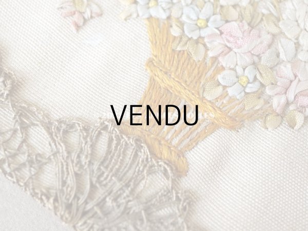 画像6: アンティーク リボン刺繍のパネル フラワーバスケット (6)