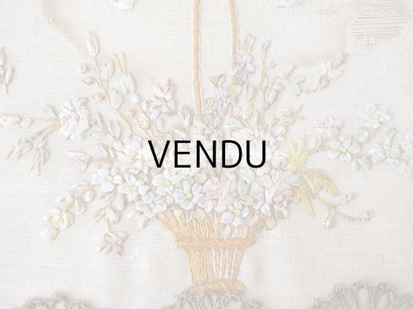 画像4: アンティーク リボン刺繍のパネル フラワーバスケット (4)