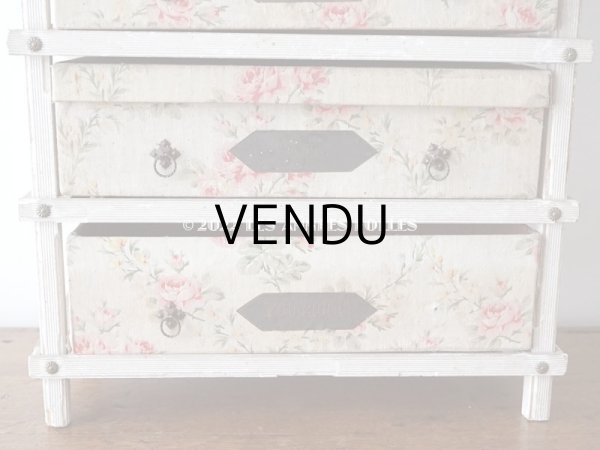 画像4: 【セール対象外】1900年代 アンティーク  カルトナージュチェスト ピンクの薔薇のガーランド (4)