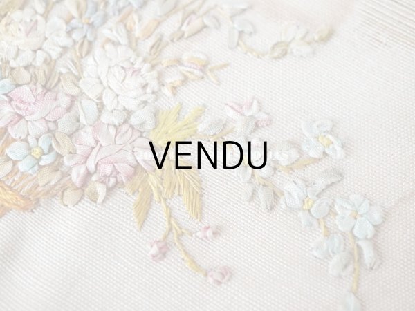 画像7: アンティーク リボン刺繍のパネル フラワーバスケット (7)