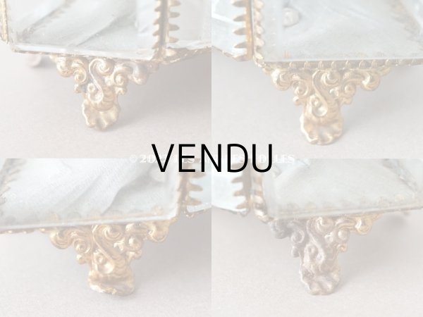 画像7: 19世紀末 アンティーク ジュエリーボックス 6角形　グレイッシュブルーのシルク製クッション (7)