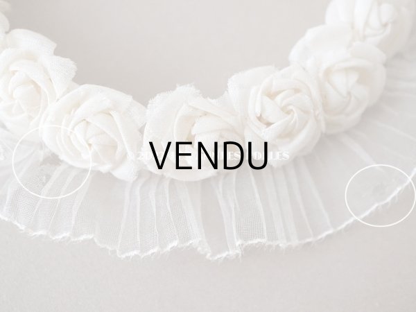 画像5: アンティーク 小さな薔薇の布花のティアラ 花冠　シルクシフォンのプリーツ付 (5)