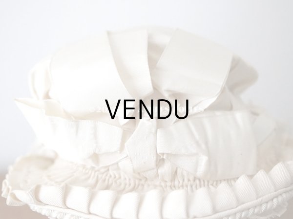 画像10: 19世紀末 アンティーク 小さな女の子用 帽子 オフホワイト 大きなリボン&フリンジ (10)