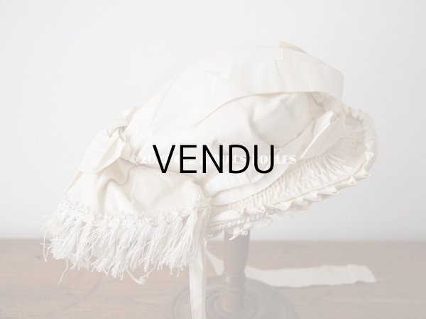 画像8: 19世紀末 アンティーク 小さな女の子用 帽子 オフホワイト 大きなリボン&フリンジ (8)