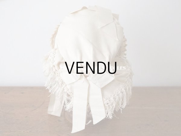 画像6: 19世紀末 アンティーク 小さな女の子用 帽子 オフホワイト 大きなリボン&フリンジ (6)