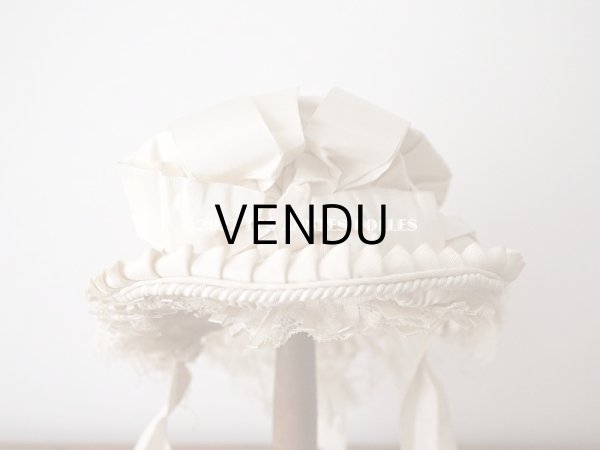 画像5: 19世紀末 アンティーク 小さな女の子用 帽子 オフホワイト 大きなリボン&フリンジ (5)