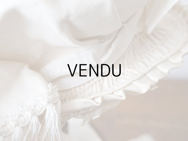 画像15: 19世紀末 アンティーク 小さな女の子用 帽子 オフホワイト 大きなリボン&フリンジ (15)