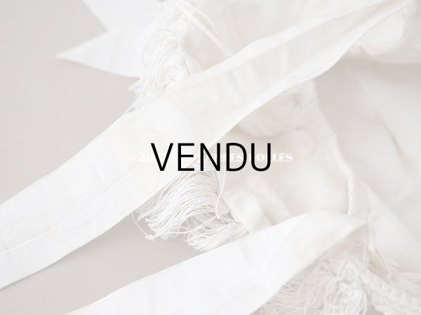 画像19: 19世紀末 アンティーク 小さな女の子用 帽子 オフホワイト 大きなリボン&フリンジ (19)