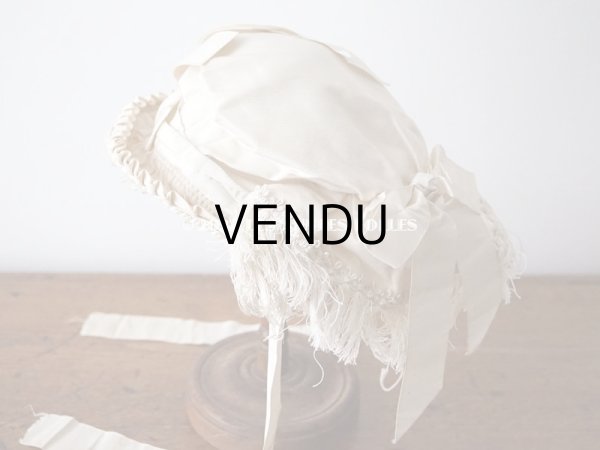 画像9: 19世紀末 アンティーク 小さな女の子用 帽子 オフホワイト 大きなリボン&フリンジ (9)