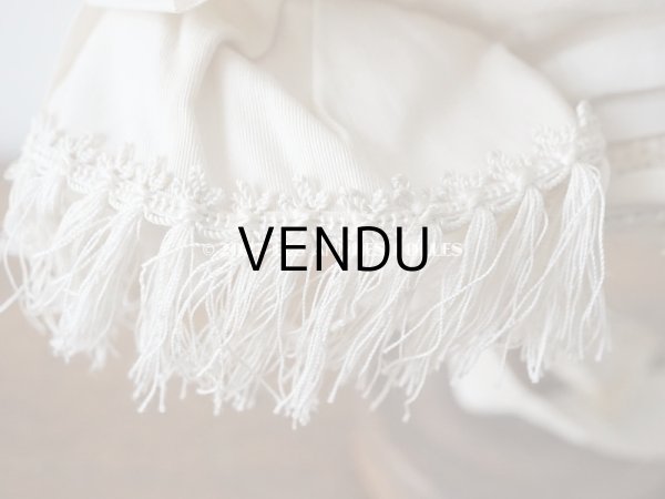 画像14: 19世紀末 アンティーク 小さな女の子用 帽子 オフホワイト 大きなリボン&フリンジ (14)