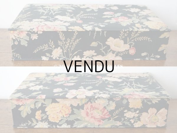 画像5: アンティーク  大きなカルトナージュボックス 墨黒　46×26×9.5cm (5)