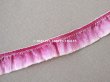 画像3: アンティーク シルク製 赤紫のフリルリボン 金の縁取り 1.23m　幅1cm (3)