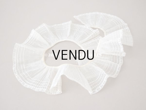 画像7: アンティーク  幅広 プリーツリボン レース付　ライン入り コットンオーガンジー オフホワイト&エクリュ 55cm 約7.7cm幅 (7)