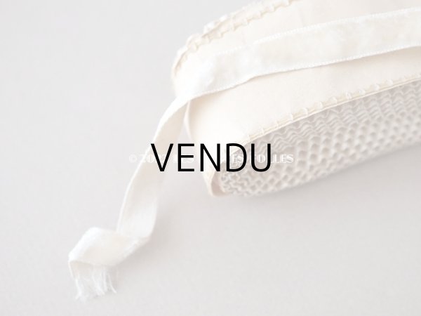 画像5: アンティーク シルク製 ベルベットリボン アイボリー 10mm幅 約6〜7m (5)