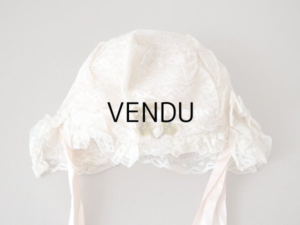 画像10: 1920年代 アンティーク  レースのボネ パウダーピンクの薔薇のロココトリム＆ピンクのシルクリボン付き  (10)