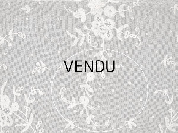 画像7: 19世紀末 アンティーク 花嫁の大判ストール フラワーバスケット アプリカシオン・アングルテール 51×252cm (7)