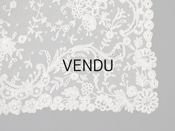 画像15: 19世紀末 アンティーク 花嫁の大判ストール フラワーバスケット アプリカシオン・アングルテール 51×252cm (15)