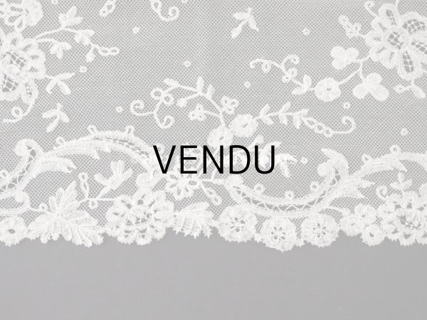 画像17: 19世紀末 アンティーク 花嫁の大判ストール フラワーバスケット アプリカシオン・アングルテール 51×252cm (17)