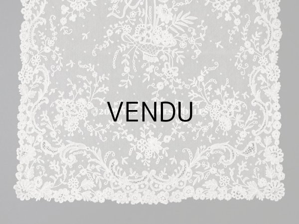 画像8: 19世紀末 アンティーク 花嫁の大判ストール フラワーバスケット アプリカシオン・アングルテール 51×252cm (8)