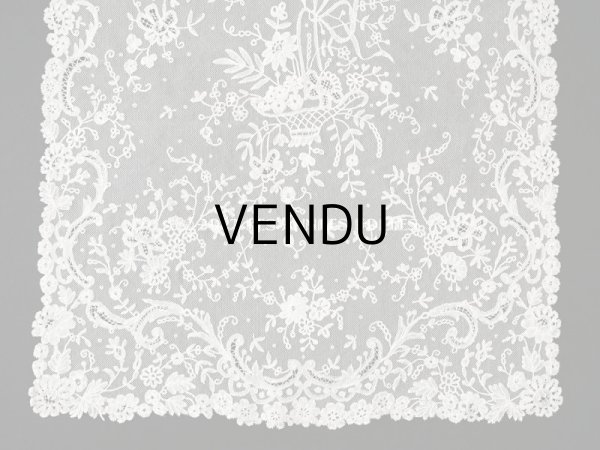画像3: 19世紀末 アンティーク 花嫁の大判ストール フラワーバスケット アプリカシオン・アングルテール 51×252cm (3)