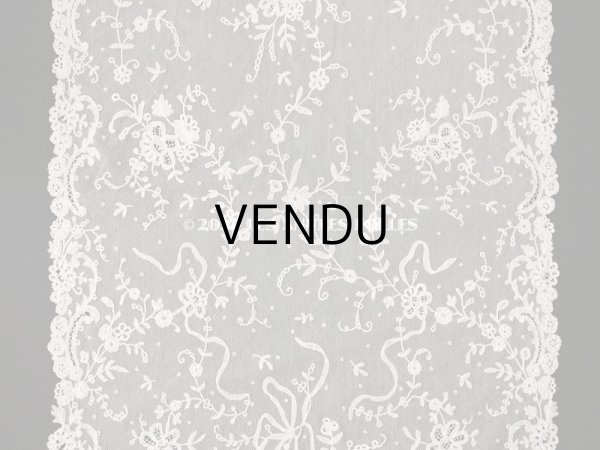 画像9: 19世紀末 アンティーク 花嫁の大判ストール フラワーバスケット アプリカシオン・アングルテール 51×252cm (9)