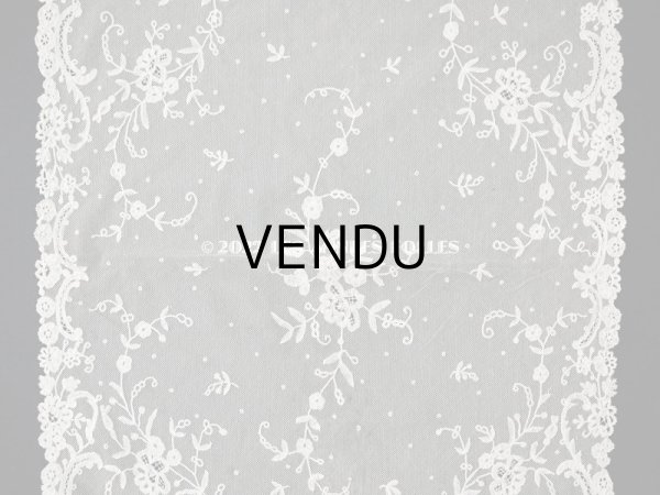 画像6: 19世紀末 アンティーク 花嫁の大判ストール フラワーバスケット アプリカシオン・アングルテール 51×252cm (6)