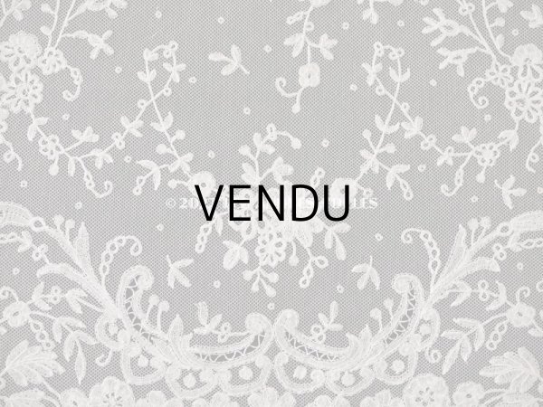 画像14: 19世紀末 アンティーク 花嫁の大判ストール フラワーバスケット アプリカシオン・アングルテール 51×252cm (14)