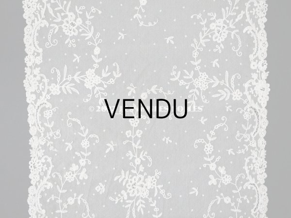 画像11: 19世紀末 アンティーク 花嫁の大判ストール フラワーバスケット アプリカシオン・アングルテール 51×252cm (11)