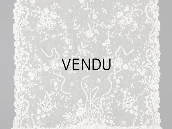 画像4: 19世紀末 アンティーク 花嫁の大判ストール フラワーバスケット アプリカシオン・アングルテール 51×252cm (4)