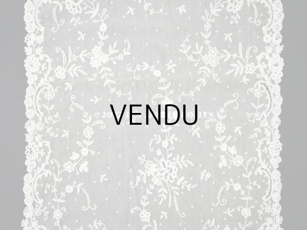 画像5: 19世紀末 アンティーク 花嫁の大判ストール フラワーバスケット アプリカシオン・アングルテール 51×252cm (5)