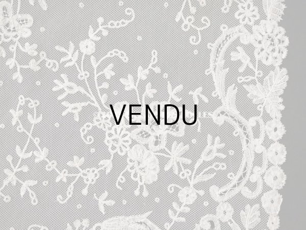 画像13: 19世紀末 アンティーク 花嫁の大判ストール フラワーバスケット アプリカシオン・アングルテール 51×252cm (13)